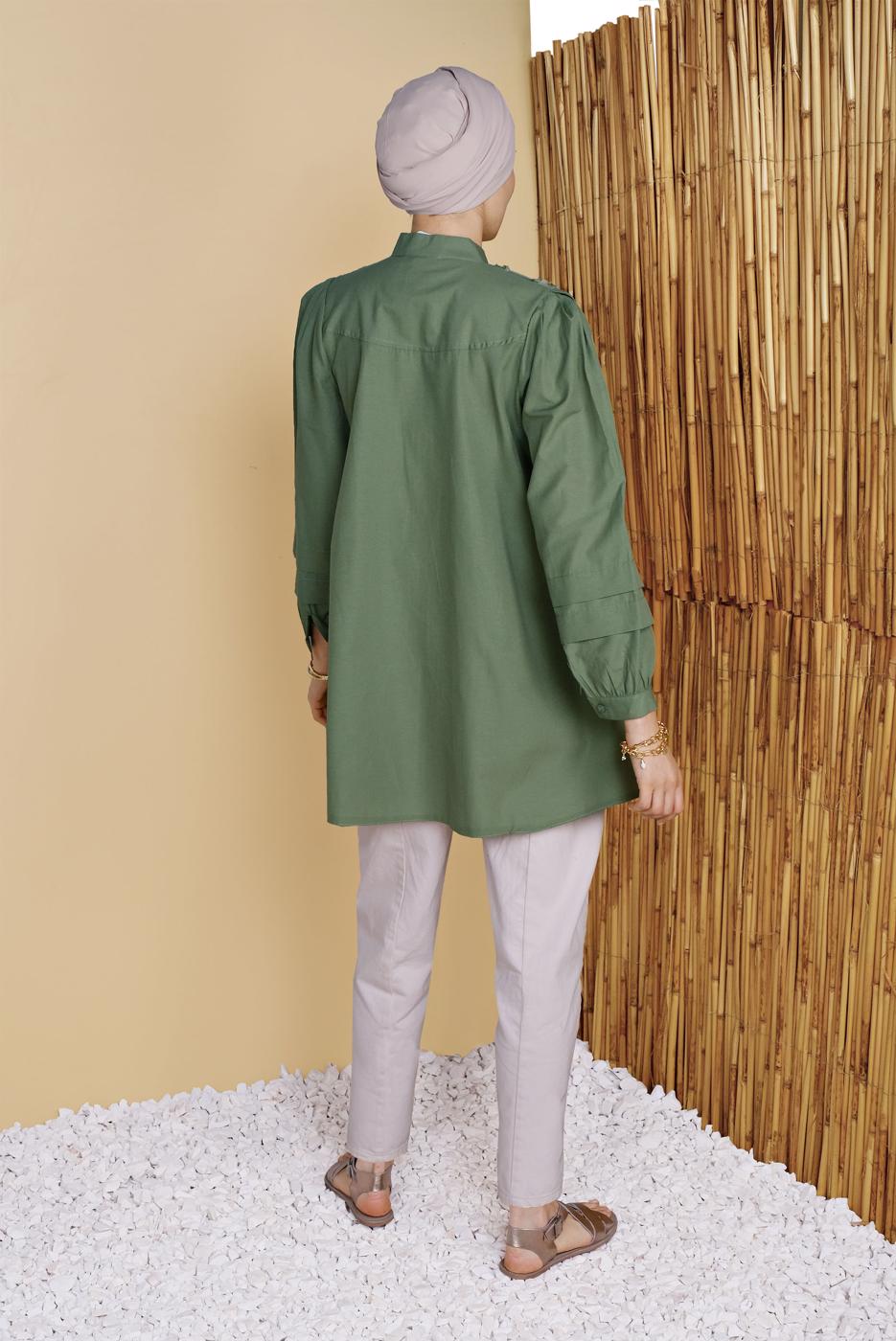 Tesettür giyim HAKİ DÜĞMELİ SALAŞ TUNİK 4726