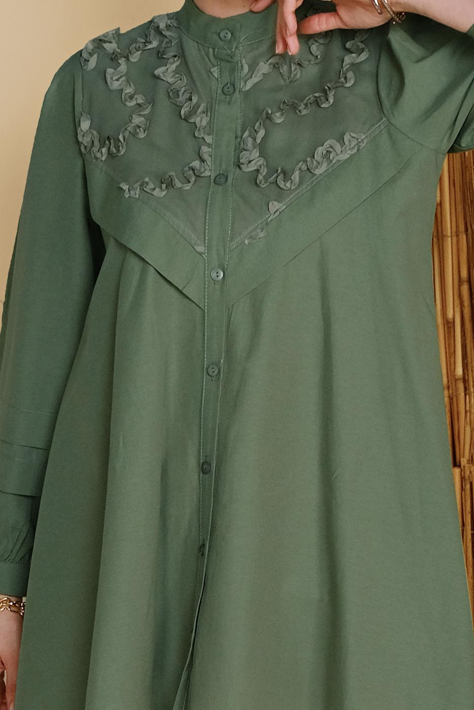 Tesettür giyim HAKİ DÜĞMELİ SALAŞ TUNİK 4726