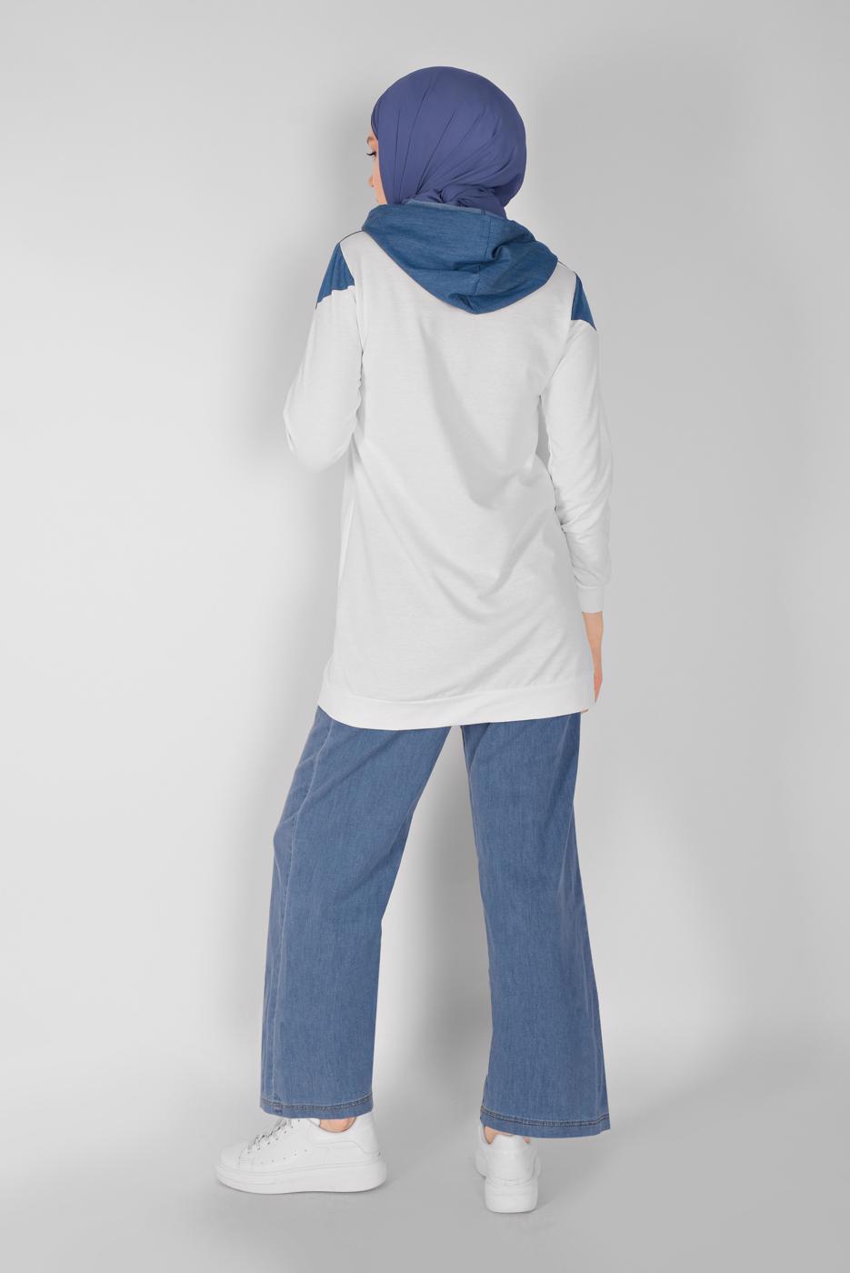 Tesettür giyim LACİVERT ÇIT ÇITLI KAPÜŞONLU TUNİK  4856 