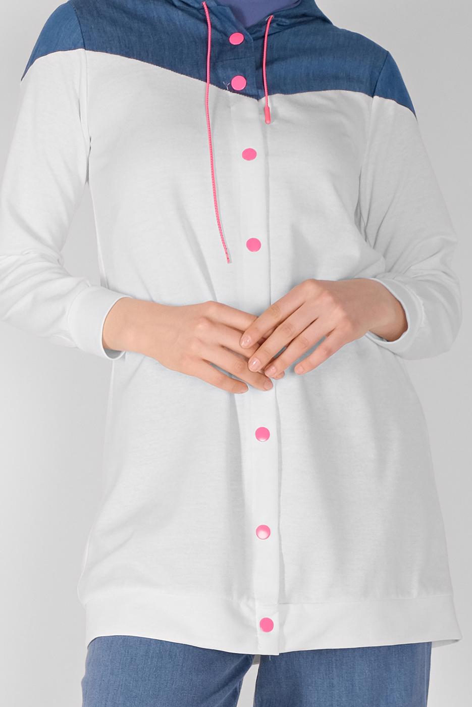 Tesettür giyim LACİVERT ÇIT ÇITLI KAPÜŞONLU TUNİK  4856 