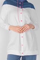 Tesettür giyim LACİVERT ÇIT ÇITLI KAPÜŞONLU TUNİK  4856 