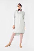 Tesettür giyim KREM  ALVİNA ASİMETRİK KESİM UZUN TUNİK 4861