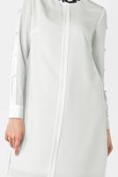 Tesettür giyim KREM  ALVİNA ASİMETRİK KESİM UZUN TUNİK 4861