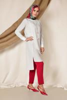 Tesettür giyim KREM ALVİNA ASİMETRİK KESİM KOLYELİ TUNİK T 4862