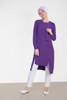 Tesettür giyim MOR ALVİNA ASİMETRİK KESİM KOLYELİ TUNİK T 4862