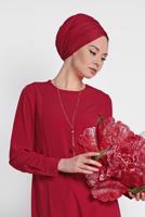 Tesettür giyim BORDO ALVİNA ASİMETRİK KESİM KOLYELİ TUNİK T 4862
