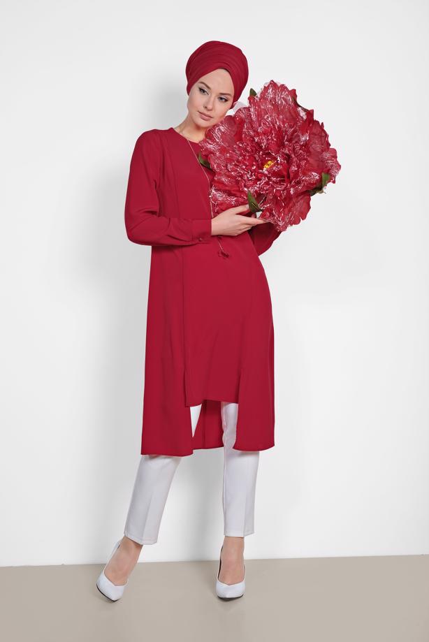 Tesettür giyim  ALVİNA ASİMETRİK KESİM KOLYELİ TUNİK T 4862 - TRENDTESETTÜR