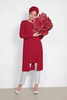 Tesettür giyim BORDO ALVİNA ASİMETRİK KESİM KOLYELİ TUNİK T 4862