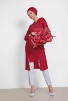 Tesettür giyim BORDO ALVİNA ASİMETRİK KESİM KOLYELİ TUNİK T 4862
