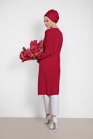 Tesettür giyim BORDO ALVİNA ASİMETRİK KESİM KOLYELİ TUNİK T 4862