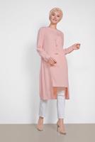 Tesettür giyim PUDRA ALVİNA ASİMETRİK KESİM KOLYELİ TUNİK T 4862