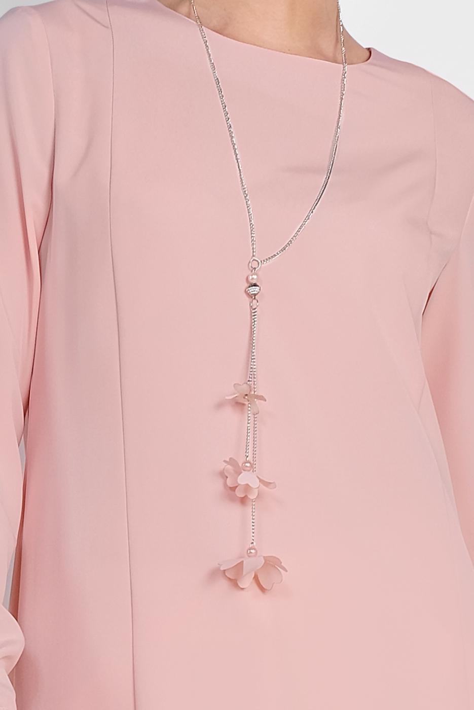 Tesettür giyim PUDRA ALVİNA ASİMETRİK KESİM KOLYELİ TUNİK T 4862