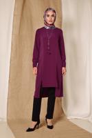 Tesettür giyim MOR ALVİNA ASİMETRİK KESİM KOLYELİ TUNİK T 4862