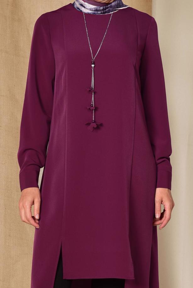 Tesettür giyim  ALVİNA ASİMETRİK KESİM KOLYELİ TUNİK T 4862 - TRENDTESETTÜR