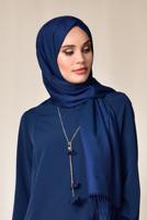 Tesettür giyim LACİVERT ALVİNA ASİMETRİK KESİM KOLYELİ TUNİK T 4862