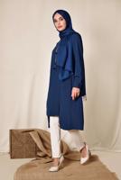 Tesettür giyim LACİVERT ALVİNA ASİMETRİK KESİM KOLYELİ TUNİK T 4862