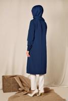 Tesettür giyim LACİVERT ALVİNA ASİMETRİK KESİM KOLYELİ TUNİK T 4862