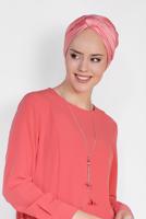 Tesettür giyim TURUNCU ALVİNA ASİMETRİK KESİM KOLYELİ TUNİK T 4862