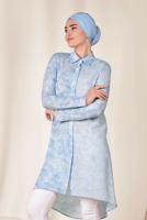 Tesettür giyim MAVİ  ALVİNA TEK TARAFI ÇİZGİ DESENLİ TUNİK 4935