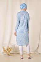 Tesettür giyim MAVİ  ALVİNA TEK TARAFI ÇİZGİ DESENLİ TUNİK 4935