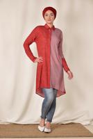 Tesettür giyim KIRMIZI  ALVİNA TEK TARAFI ÇİZGİ DESENLİ TUNİK 4935