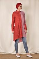 Tesettür giyim KIRMIZI  ALVİNA TEK TARAFI ÇİZGİ DESENLİ TUNİK 4935