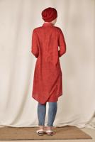 Tesettür giyim KIRMIZI  ALVİNA TEK TARAFI ÇİZGİ DESENLİ TUNİK 4935