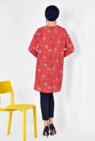 Tesettür giyim KIRMIZI ALVİNA FLORAL DESENLİ VOLANLI TUNİK 4938