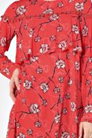 Tesettür giyim KIRMIZI ALVİNA FLORAL DESENLİ VOLANLI TUNİK 4938