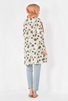Tesettür giyim BEJ ALVİNA FLORAL DESENLİ VOLANLI TUNİK 4938