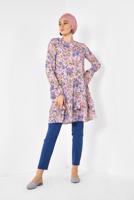 Tesettür giyim PEMBE  ALVİNA ETEK UCU VE KOLLARI FIRFIRLI TUNİK 4971