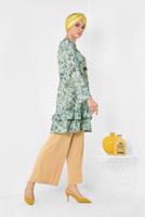 Tesettür giyim MAVİ  ALVİNA ETEK UCU VE KOLLARI FIRFIRLI TUNİK 4971