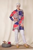 Tesettür giyim LACİVERT  ALVİNA RENKLİ DESENLİ ÖNDEN DÜĞMELİ TUNİK 4983