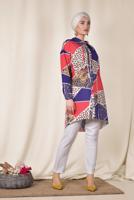 Tesettür giyim LACİVERT  ALVİNA RENKLİ DESENLİ ÖNDEN DÜĞMELİ TUNİK 4983