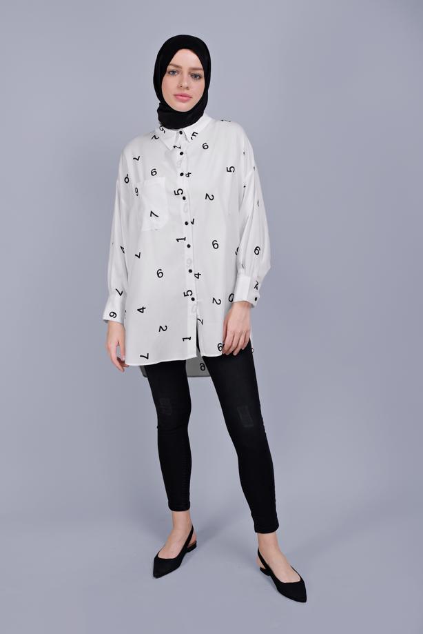 Vêtements hijab  NUMBER PRINTED BUTTON TUNIC 50112  - TRENDTESETTÜR
