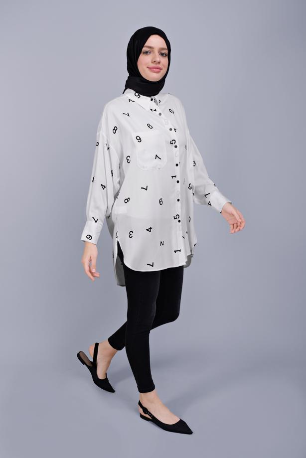Vêtements hijab  NUMBER PRINTED BUTTON TUNIC 50112  - TRENDTESETTÜR