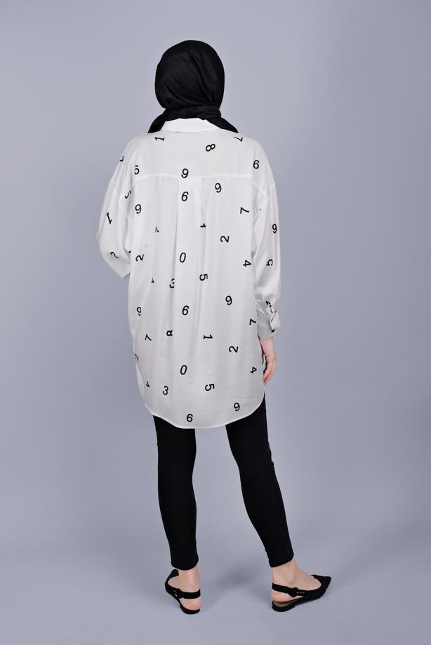Vêtements hijab  NUMBER PRINTED BUTTON TUNIC 50112  - TRENDTESETTÜR