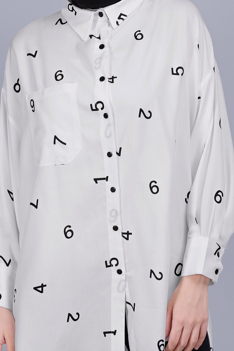 Vêtements hijab ÉCRU TUNIQUE À BOUTONS IMPRIMÉ NUMÉRO 50112