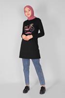 Tesettür giyim SİYAH BASKI DETAYLI TUNİK  5106 