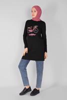 Tesettür giyim SİYAH BASKI DETAYLI TUNİK  5106 