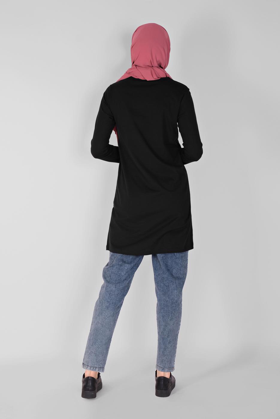 Tesettür giyim SİYAH BASKI DETAYLI TUNİK  5106 