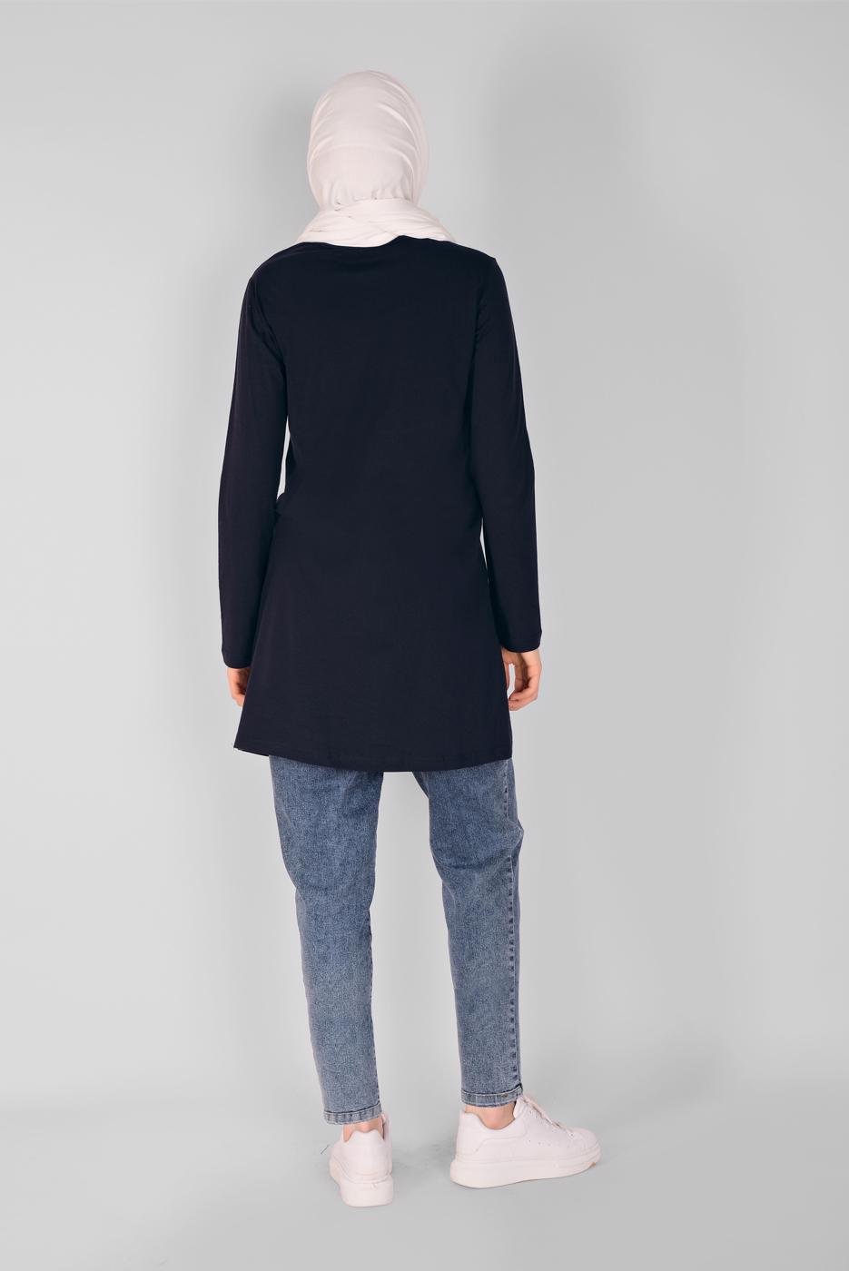 Hijab clothing NAVY BLUE PRINTED TUNIC 5106 