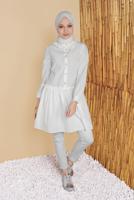 Tesettür giyim BEYAZ ETEK UCU VOLANLI SALAŞ TUNİK 5165