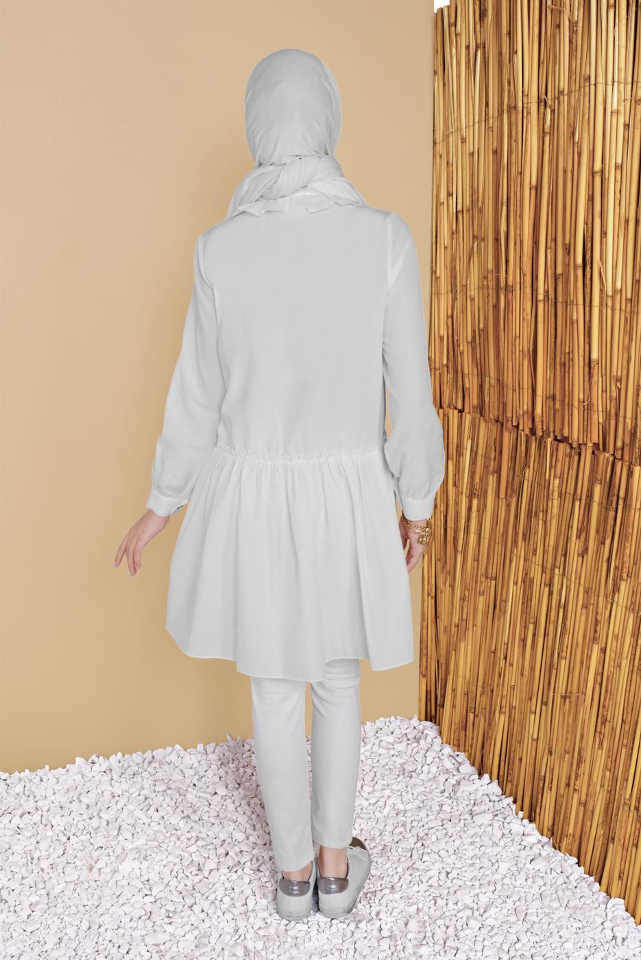Tesettür giyim BEYAZ ETEK UCU VOLANLI SALAŞ TUNİK 5165