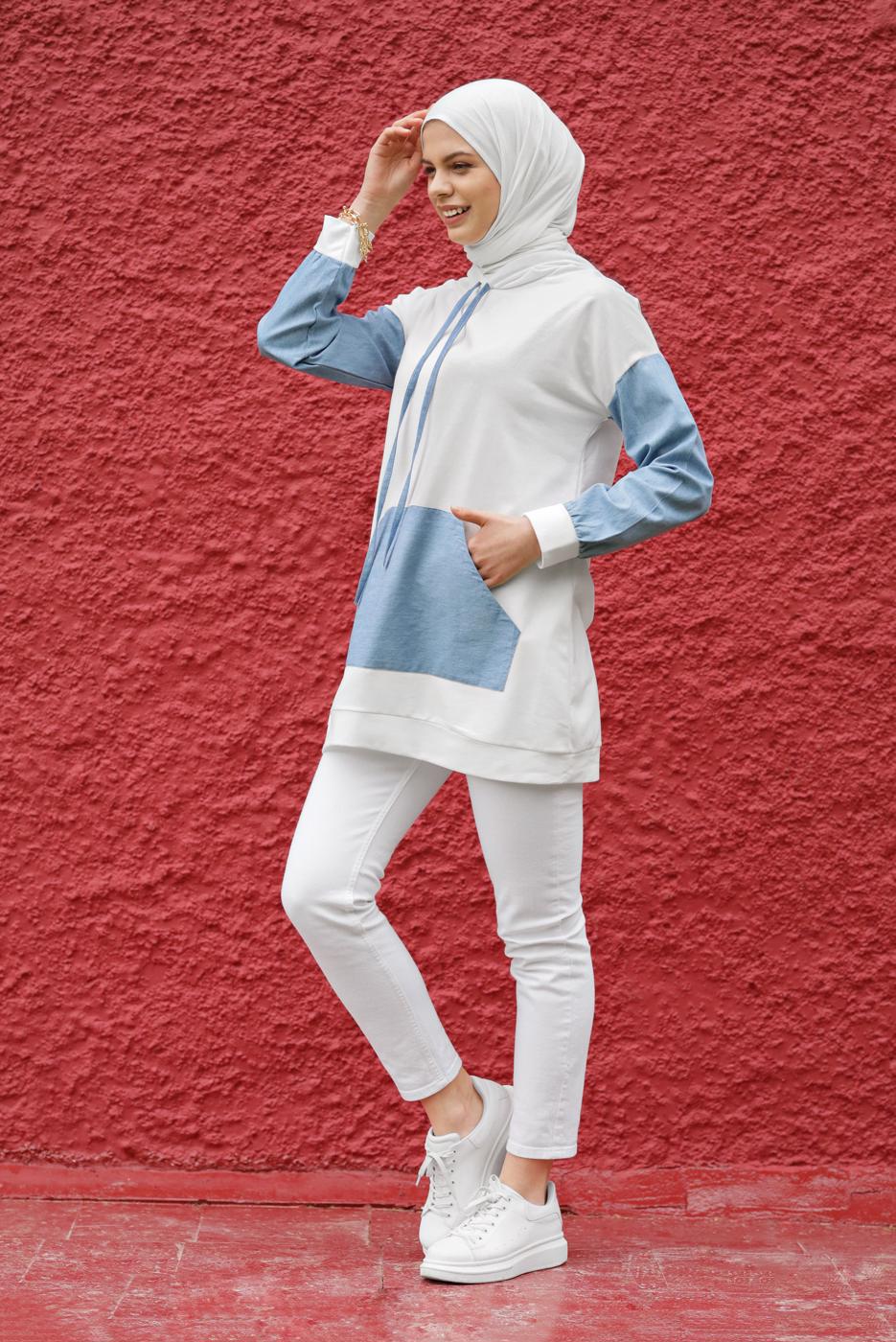 Vêtements hijab CRÈME TUNIQUE DE POCHE À CAPUCHE  5856