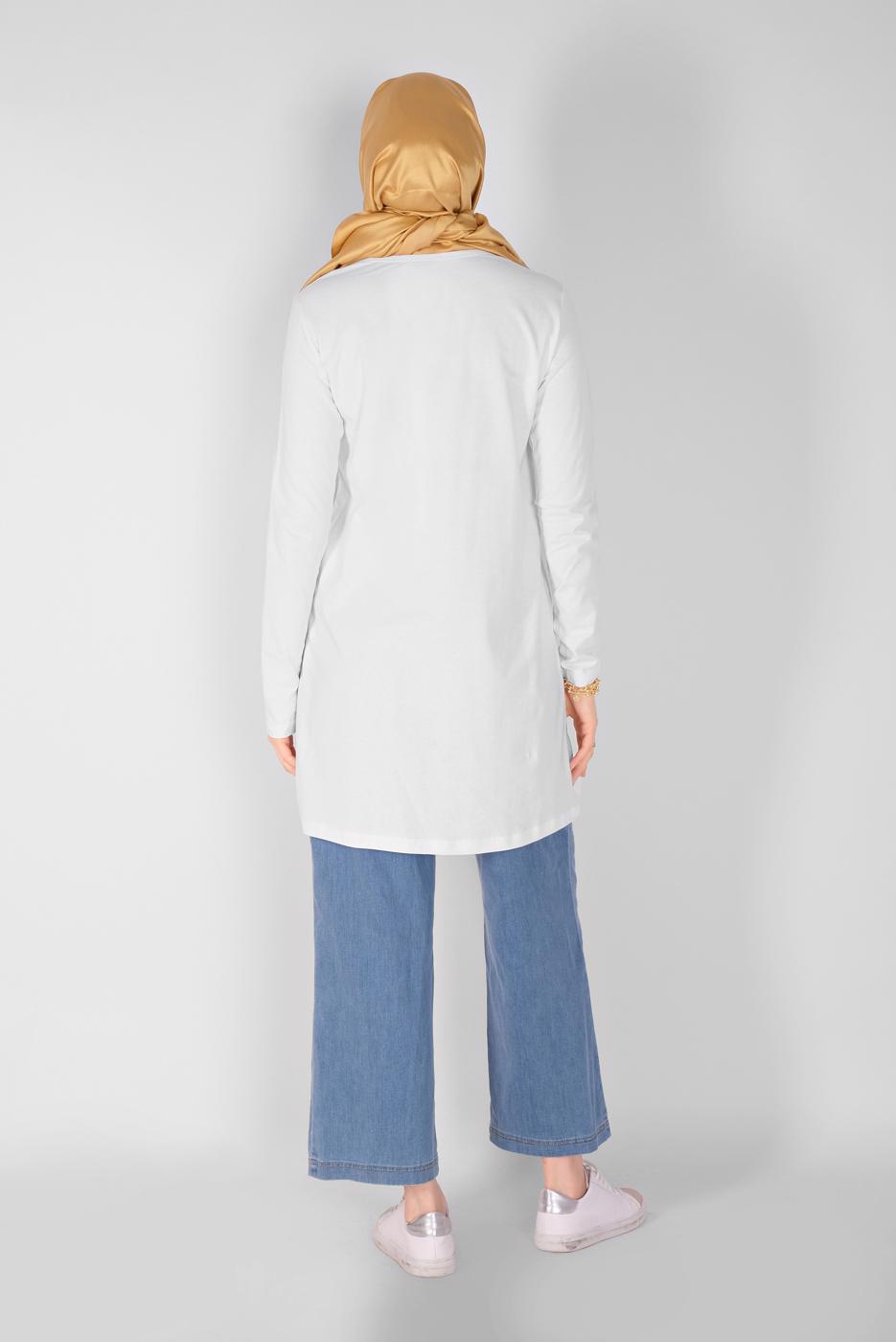 Tesettür giyim BEYAZ BASİC PENYE TUNİK 6106 