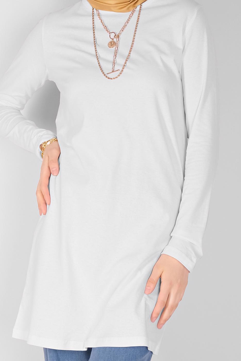 Tesettür giyim BEYAZ BASİC PENYE TUNİK 6106 