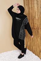 Hijab clothing BLACK PATTERNED TRACKSUIT TUNIC 6656 