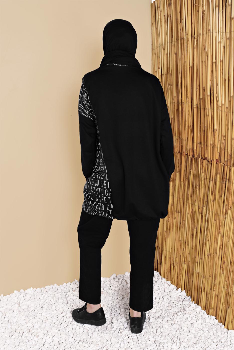 Hijab clothing BLACK PATTERNED TRACKSUIT TUNIC 6656 