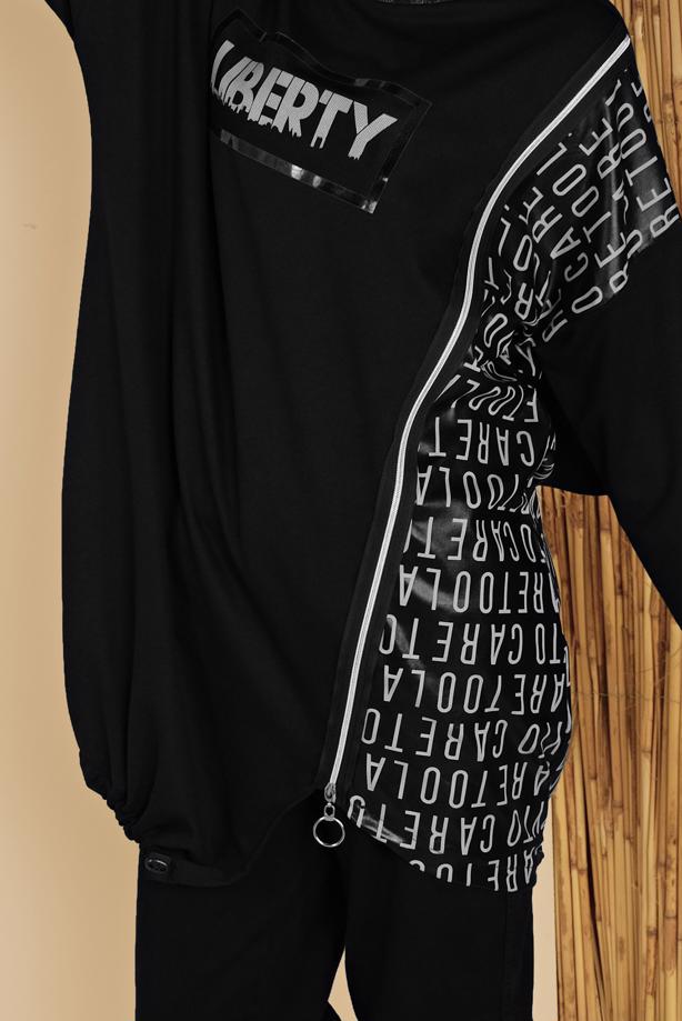 Vêtements hijab NOIR TUNIQUE DE SURVÊTEMENT À MOTIFS 6656 - TRENDTESETTÜR